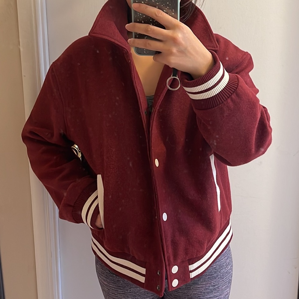 University Thread Varsity Bomber Jacket - Burgundy